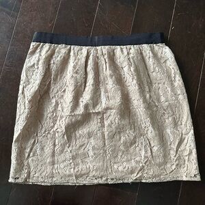 LOFT Beige, Brown or Tan Skirt with Floral Lace and Black Elastic Waist Size 12